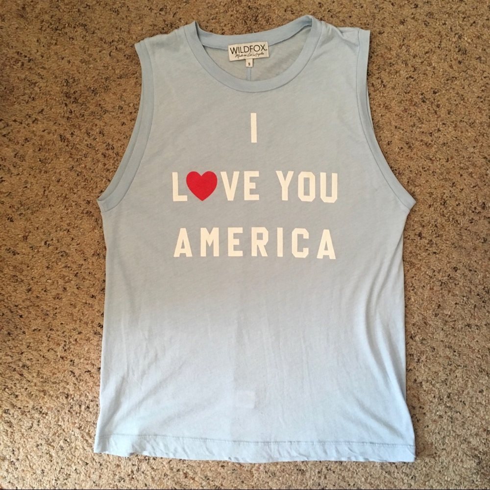 Wildfox Americana love light blue tank top shirt